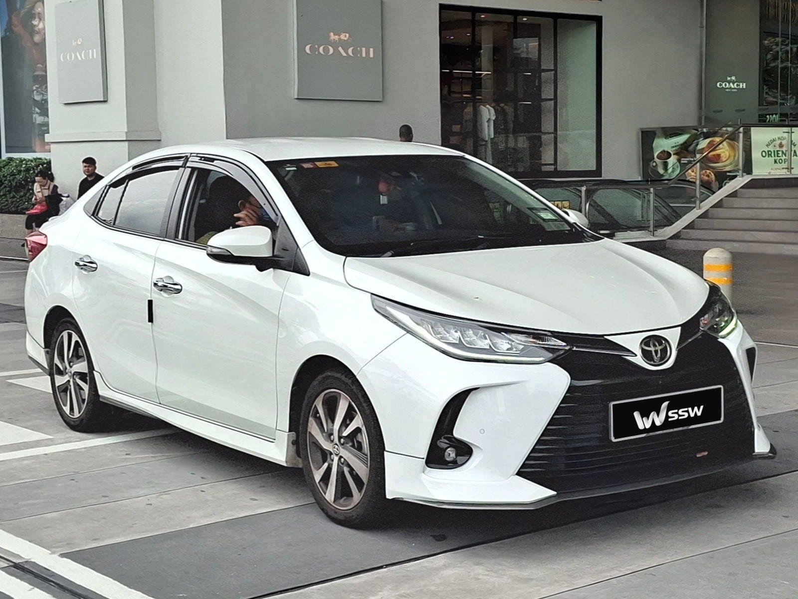 2021 Toyota Vios G in white, front three-quarter view parked outdoors in George Town, Penang, Malaysia, in daylight